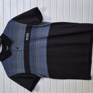 Hugo Boss Paddy Pro Polo Blue Striped  Luxury Shirt Medium